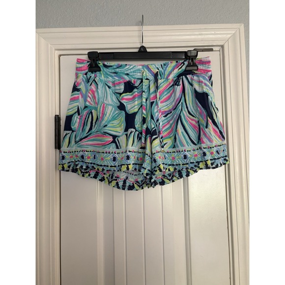Lilly Pulitzer Pants - Lilly Pulitzer Shorts Womens Size Small Blue Pink Katie High‎ Tide Flowy Elastic